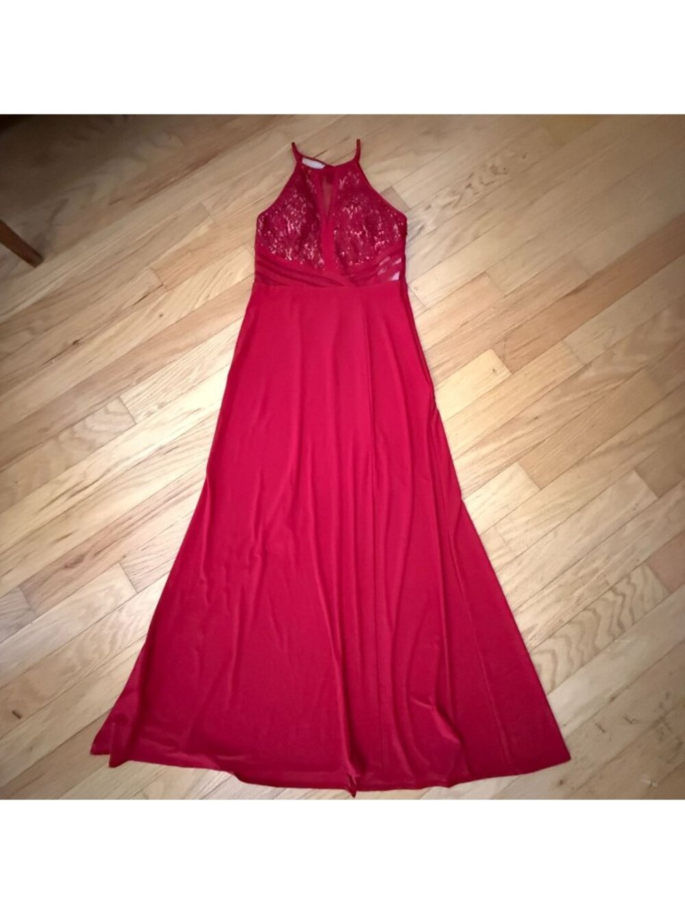 Nightway Women's Formal Dress Size 10Petite Red Halter Backless Cut Out Thigh Sl